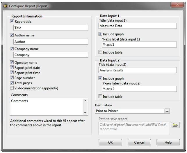 Figure 5. You can configure professional reports using the Report Express VI in LabVIEW.