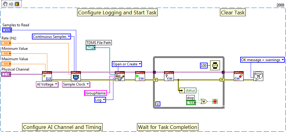 Using the NI-DAQmx Configure Logging VI, you can stream data to disk via the TDMS file format with one small extra step